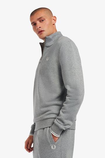 Grey Fred Perry Half Zip Men's Sweatshirts | PH 1586HAPK